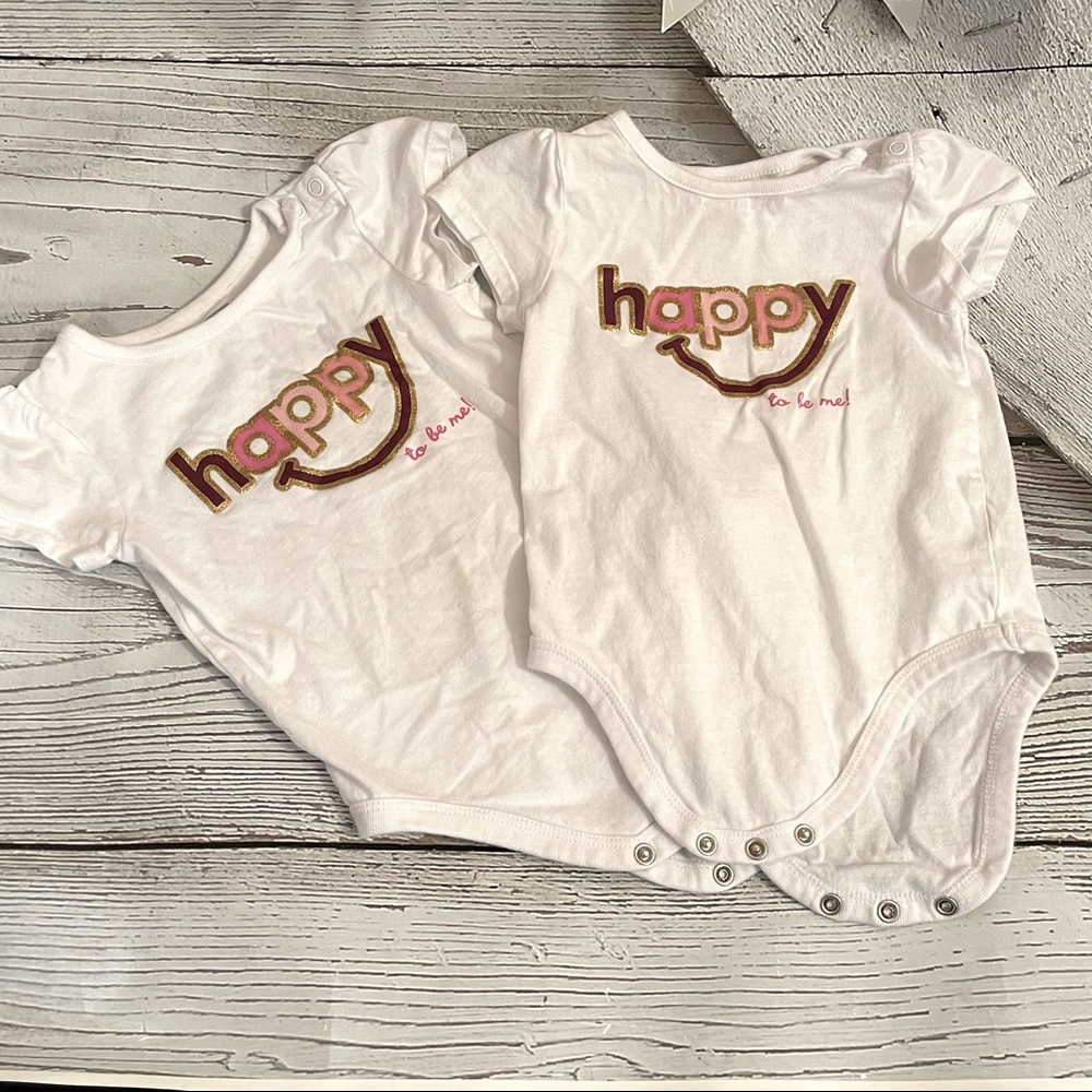 Grananimals set of 2 onesie, 18M girls says Happy